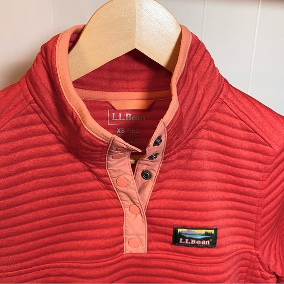 LL Bean Airlight Knit Pullover Sweater Snap Logo Quilted Pink Lightweight Pocket - Picture 2 of 11
